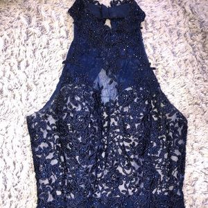 Navy Blue Halter Prom Dress